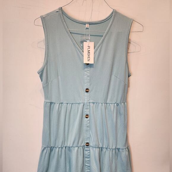 NWT Blue Sleeveless Sun Dress Soft Casual Summer  Blue Dress Size L - Picture 2 of 7